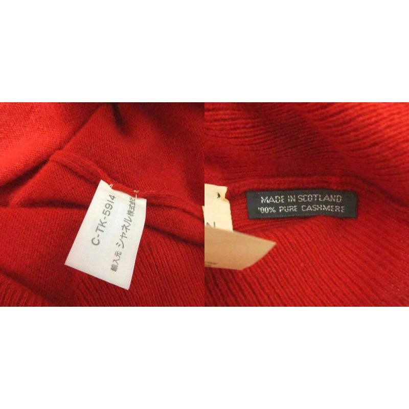 CHANEL Vintage Pure Cashmere Knit Polo Coco Mark Embroidery Sweater Long Sleeve
