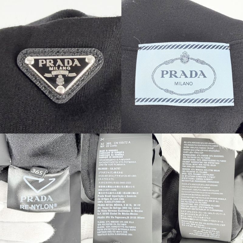 PRADA One Piece Women's Triangle Logo High Neck Short Sleeve Different Materials