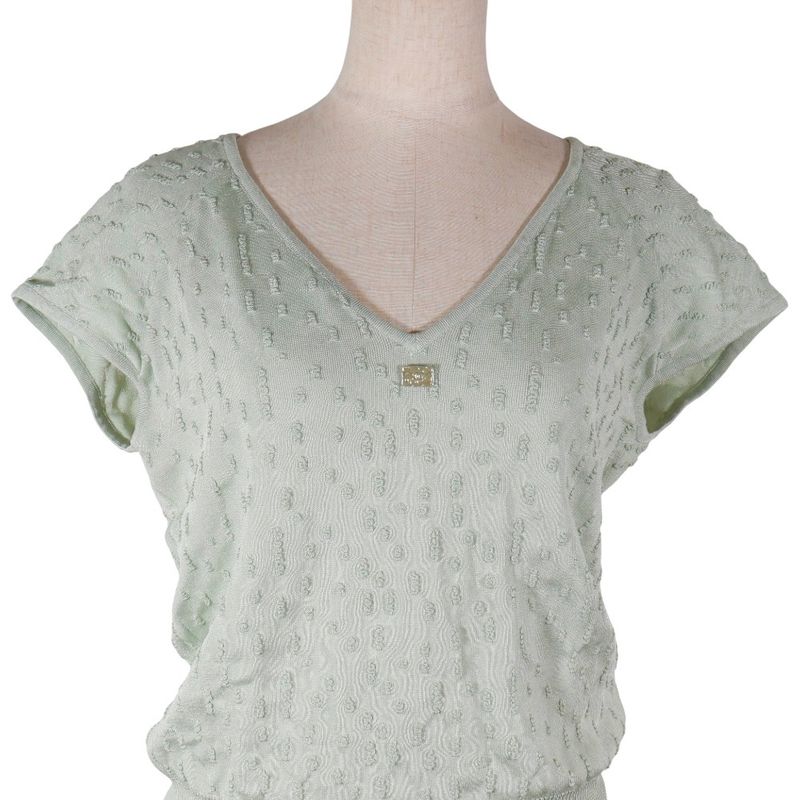 CHANEL Coco Mark Short Sleeve P43857k04517 Rayon Pastel Green Women's Knit
