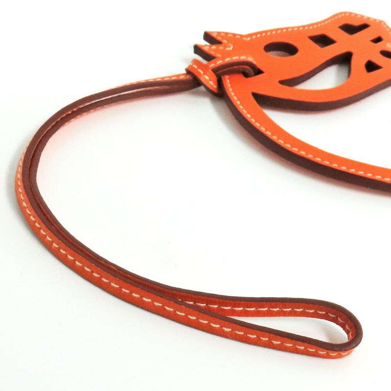 HERMES Paddock Charm Cheval Leather Orange Horse Bag Charm Accessory