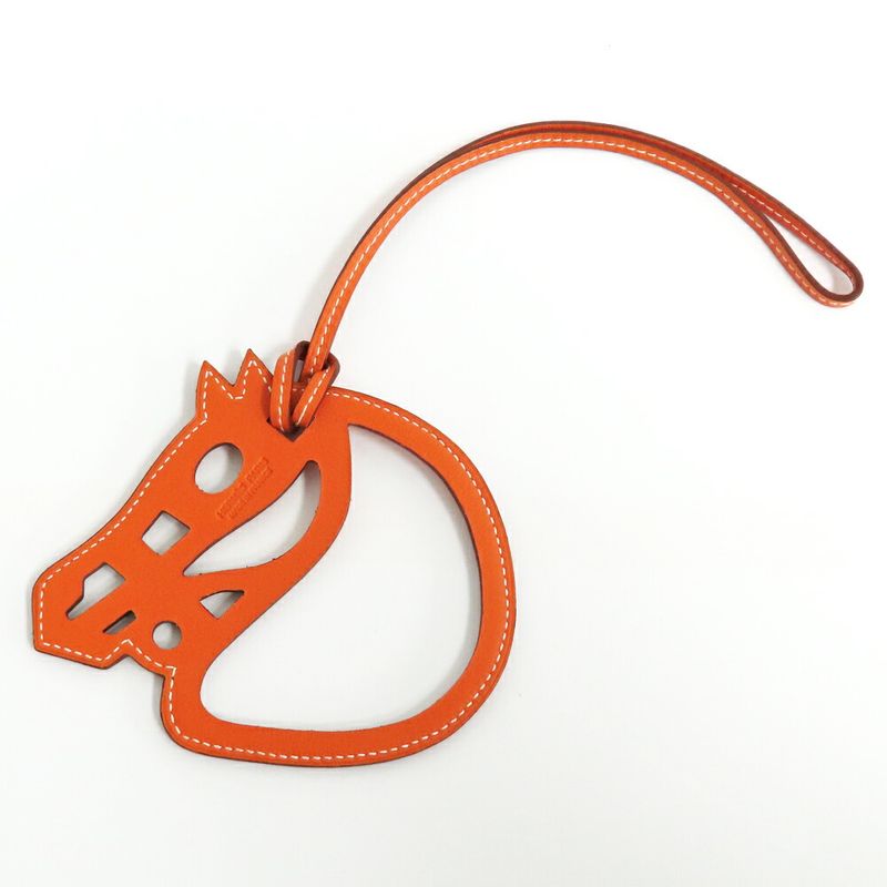HERMES Paddock Charm Cheval Leather Orange Horse Bag Charm Accessory