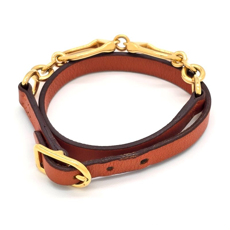 HERMES Leather Bracelet Etrier Double Tour Double Wrap O Stamp T2 Arm Circumfere