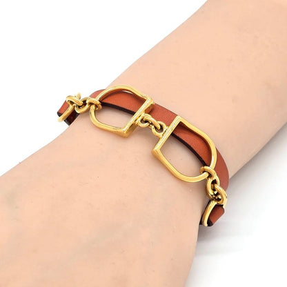 HERMES Leather Bracelet Etrier Double Tour Double Wrap O Stamp T2 Arm Circumfere