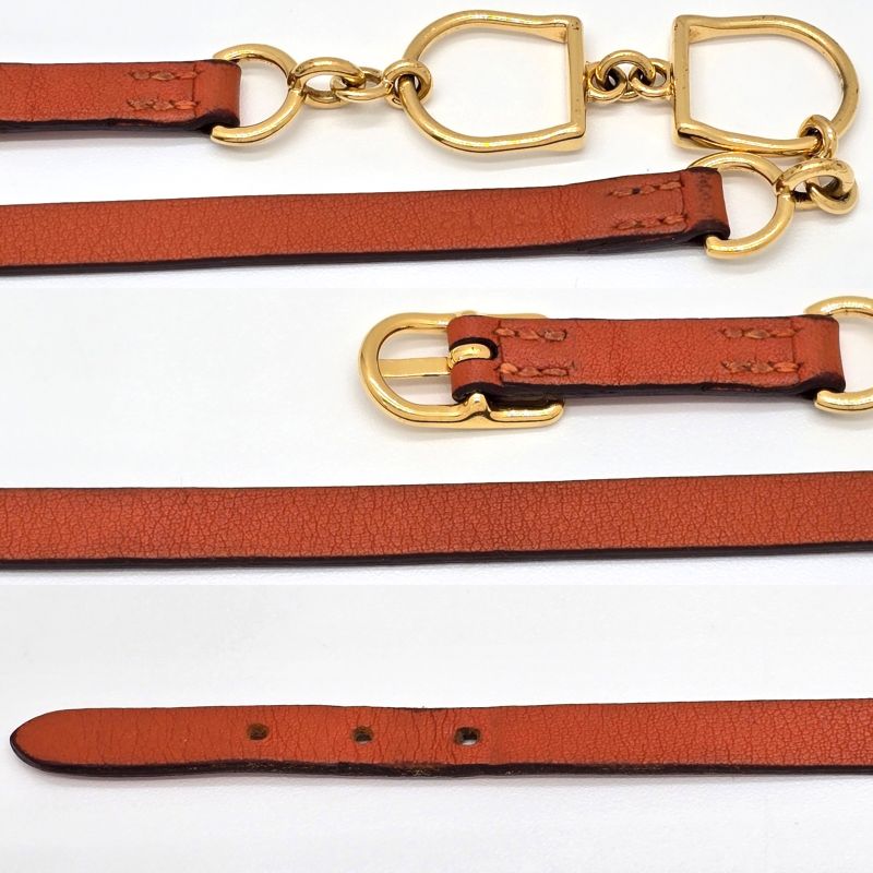 HERMES Leather Bracelet Etrier Double Tour Double Wrap O Stamp T2 Arm Circumfere