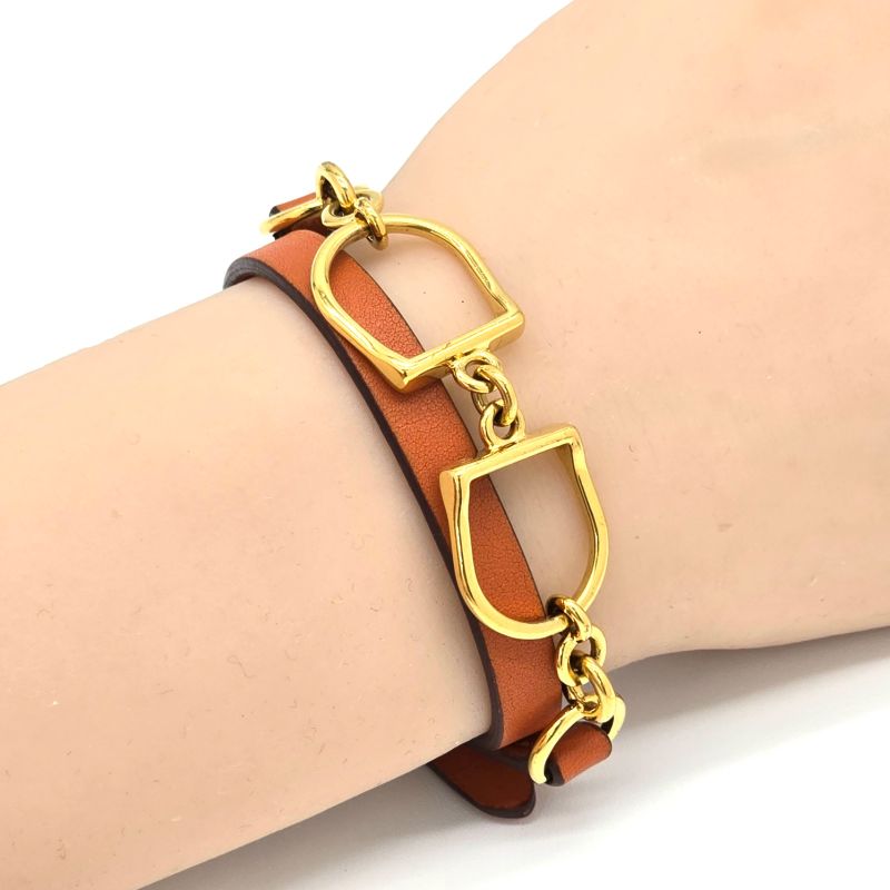 HERMES Leather Bracelet Etrier Double Tour Double Wrap O Stamp T2 Arm Circumfere