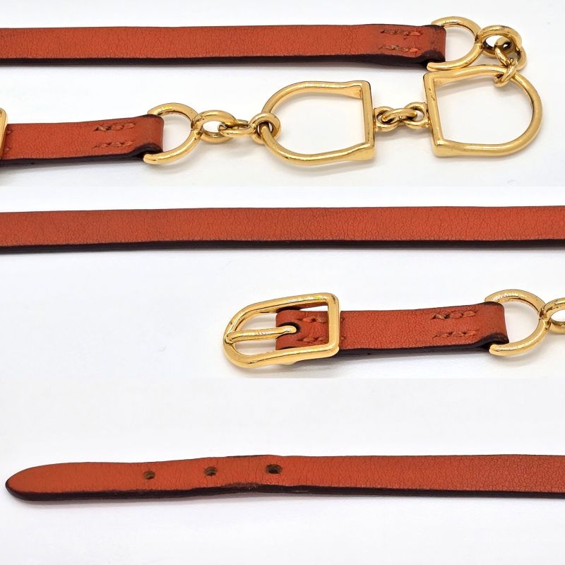 HERMES Leather Bracelet Etrier Double Tour Double Wrap O Stamp T2 Arm Circumfere