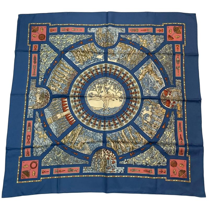 HERMES Scarf Silk Carre 90 Le Songe De Poliphile Dream Blue - Box Included