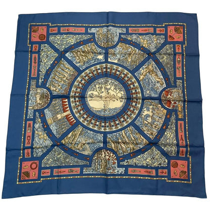 HERMES Scarf Silk Carre 90 Le Songe De Poliphile Dream Blue - Box Included