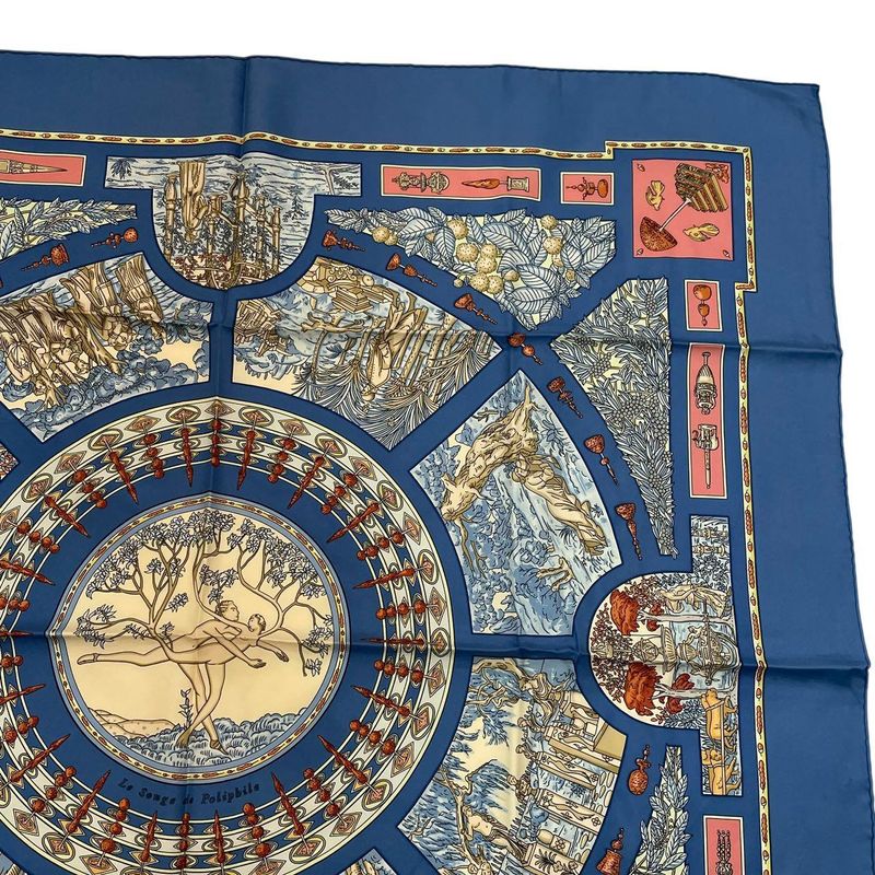 HERMES Scarf Silk Carre 90 Le Songe De Poliphile Dream Blue - Box Included