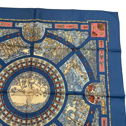HERMES Scarf Silk Carre 90 Le Songe De Poliphile Dream Blue - Box Included