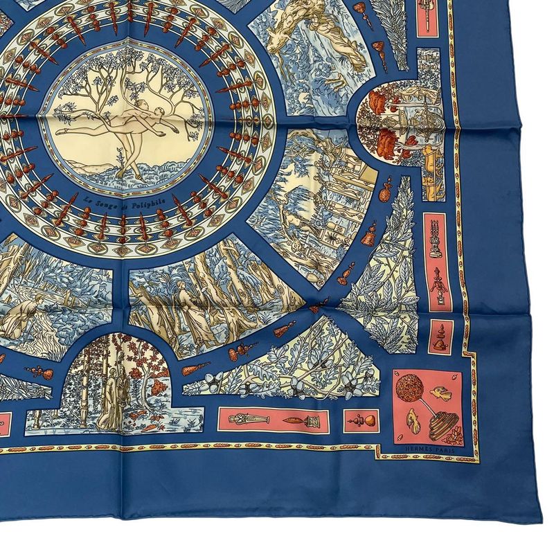 HERMES Scarf Silk Carre 90 Le Songe De Poliphile Dream Blue - Box Included