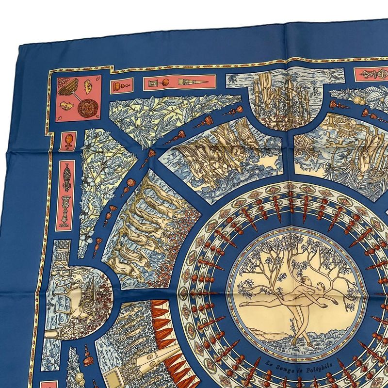 HERMES Scarf Silk Carre 90 Le Songe De Poliphile Dream Blue - Box Included
