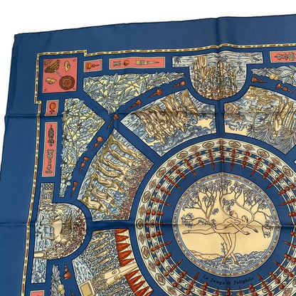 HERMES Scarf Silk Carre 90 Le Songe De Poliphile Dream Blue - Box Included