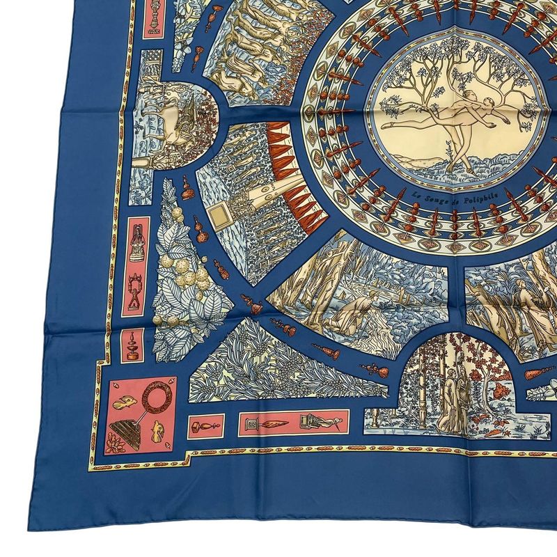 HERMES Scarf Silk Carre 90 Le Songe De Poliphile Dream Blue - Box Included