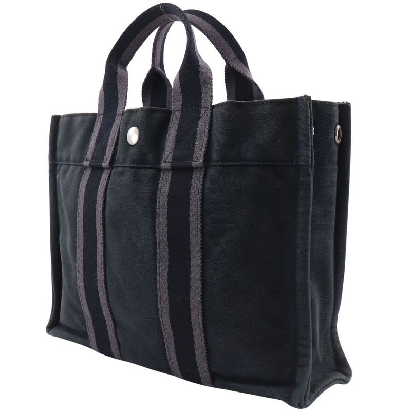 HERMES Sac Fourre Tout PM Cotton Canvas Black Unisex Handbag