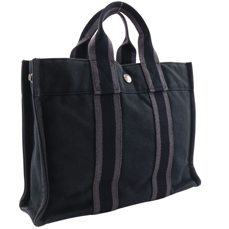 HERMES Sac Fourre Tout PM Cotton Canvas Black Unisex Handbag