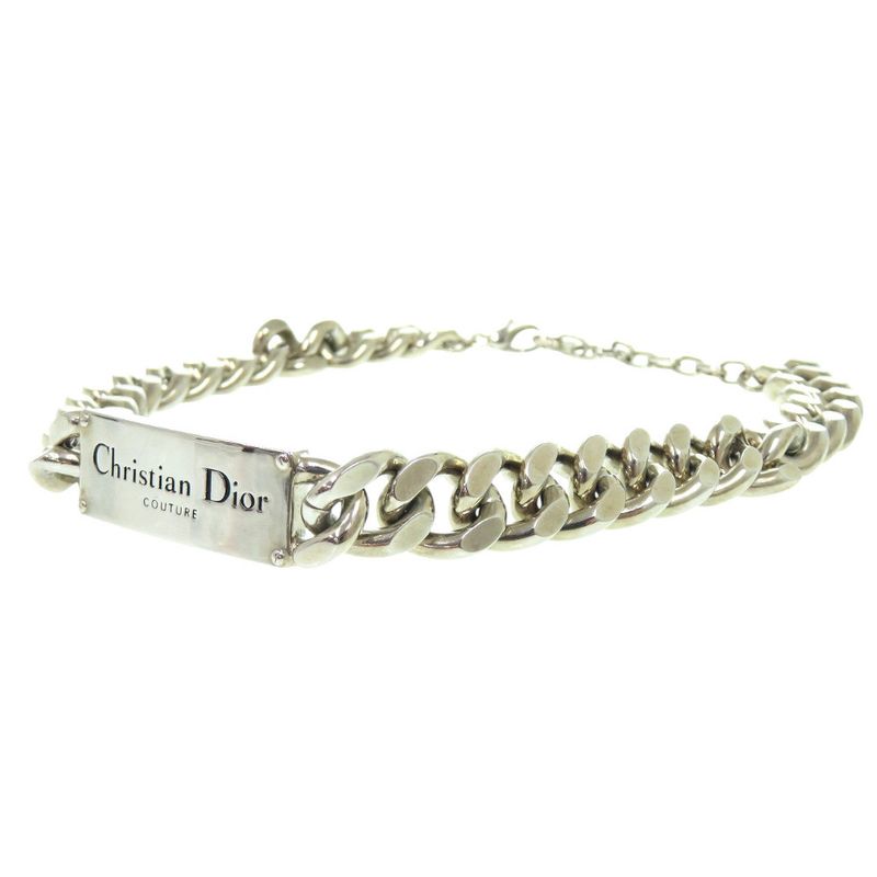 Christian DIOR Chain Link Signature Plate N1971hommt_d000 Silver Necklace 1245