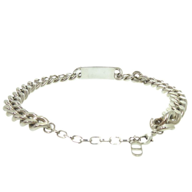 Christian DIOR Chain Link Signature Plate N1971hommt_d000 Silver Necklace 1245