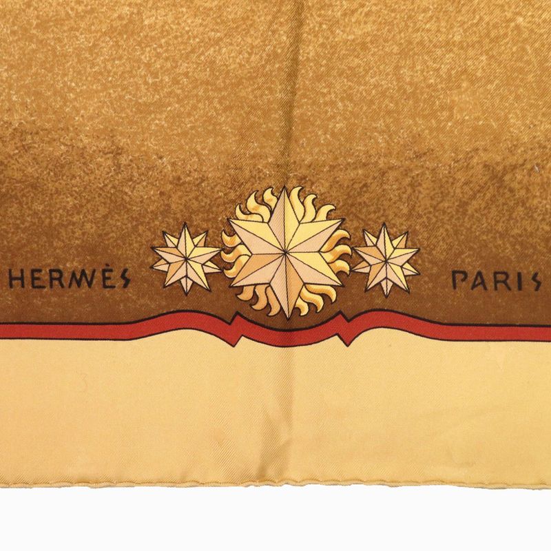 HERMES Carre 90 Cosmos Horse Silk Yellow Gold Scarf 0064 HERMES