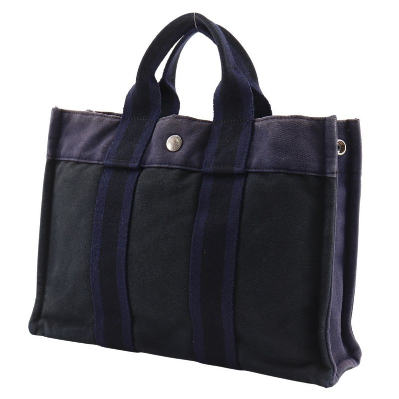 HERMES Sac Fourre Tout PM Cotton Canvas Black Navy Unisex Handbag