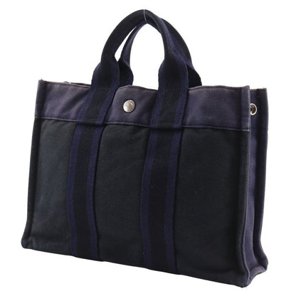 HERMES Sac Fourre Tout PM Cotton Canvas Black Navy Unisex Handbag
