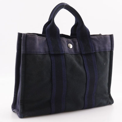 HERMES Sac Fourre Tout PM Cotton Canvas Black Navy Unisex Handbag