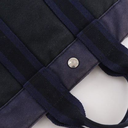 HERMES Sac Fourre Tout PM Cotton Canvas Black Navy Unisex Handbag