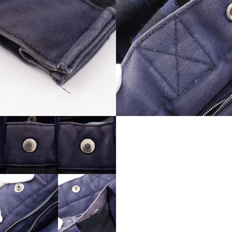 HERMES Sac Fourre Tout PM Cotton Canvas Black Navy Unisex Handbag