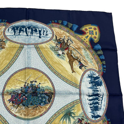 HERMES Carre 90 Scarf Silk Cavaliers Peuls Horseman Of The Pool Tribe Navy