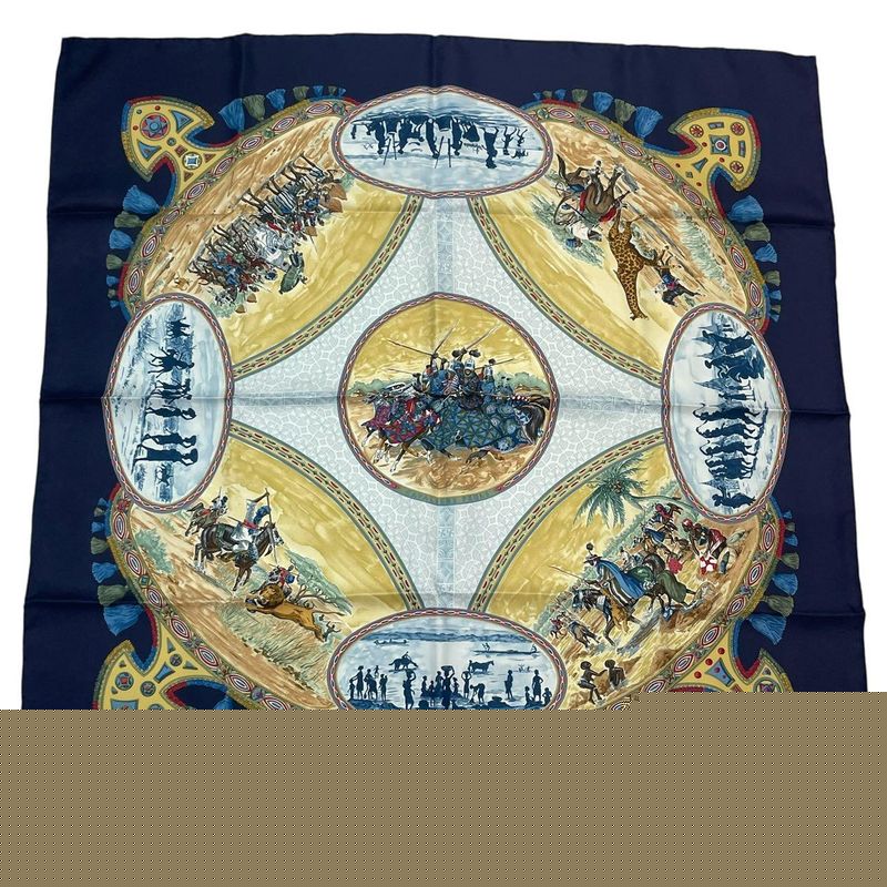 HERMES Carre 90 Scarf Silk Cavaliers Peuls Horseman Of The Pool Tribe Navy