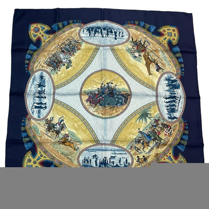 HERMES Carre 90 Scarf Silk Cavaliers Peuls Horseman Of The Pool Tribe Navy