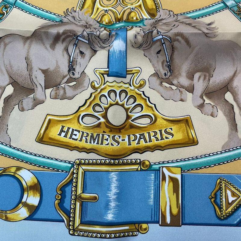 HERMES Carre 90 Chevaux DE Trait Horse Silk Scarf Blue