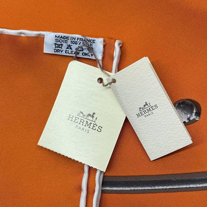 HERMES Carre 90 VIF Argent Silver Drop Scarf Silk Orange Box Included