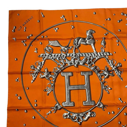 HERMES Carre 90 VIF Argent Silver Drop Scarf Silk Orange Box Included