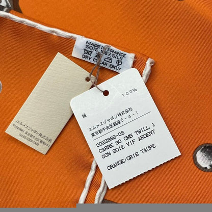 HERMES Carre 90 VIF Argent Silver Drop Scarf Silk Orange Box Included