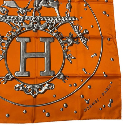 HERMES Carre 90 VIF Argent Silver Drop Scarf Silk Orange Box Included