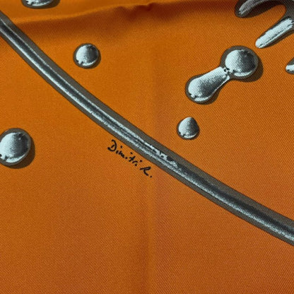 HERMES Carre 90 VIF Argent Silver Drop Scarf Silk Orange Box Included