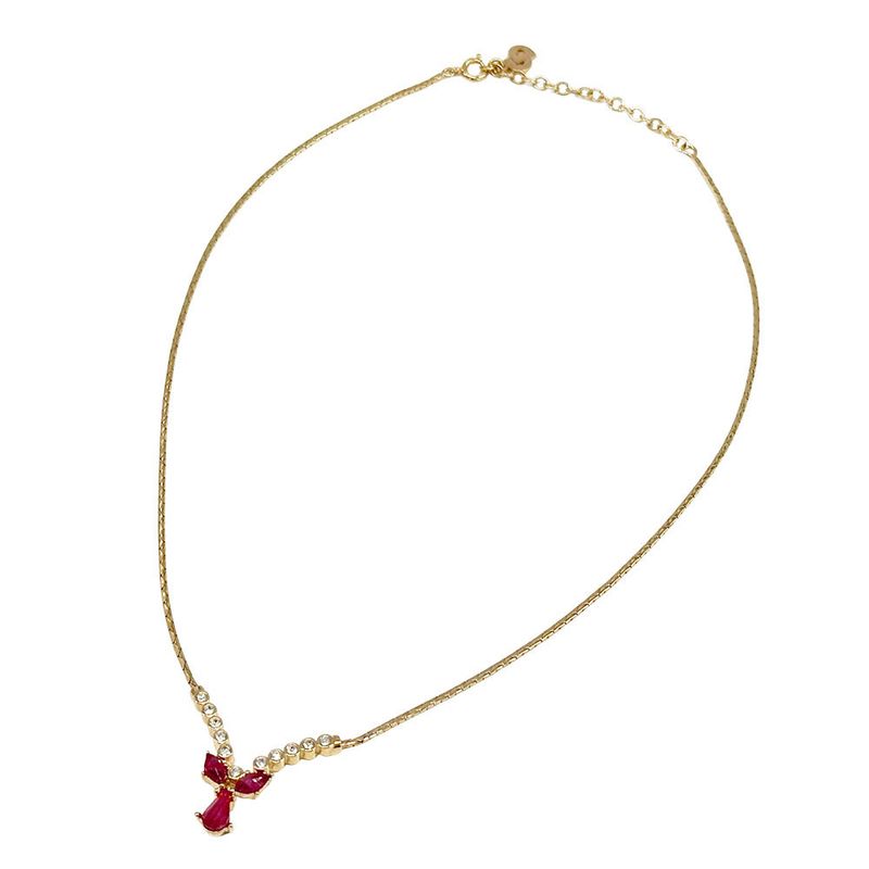 DIOR Necklace Women's Brand Rhinestone Redstone Gold Accessories - Pendant