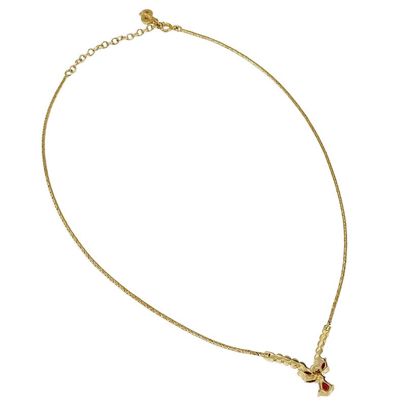 DIOR Necklace Women's Brand Rhinestone Redstone Gold Accessories - Pendant