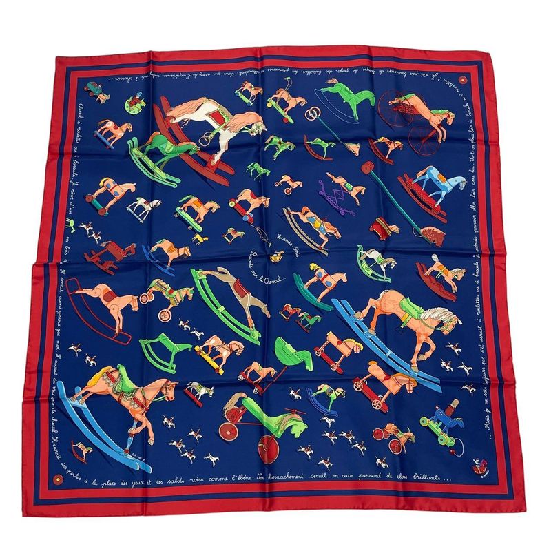 HERMES Carre 90 Scarf 100% Silk Raconte Moi Le Cheval Talking About Horses