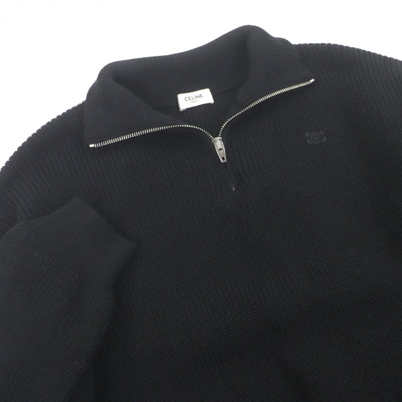 CELINE wool Eddie period Triomphe half zip trucker collar sweater