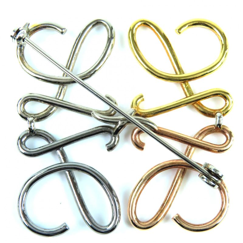 LOEWE Anagram 4 Color Brooch Gold Silver Bronze Metal Storage Bag Included