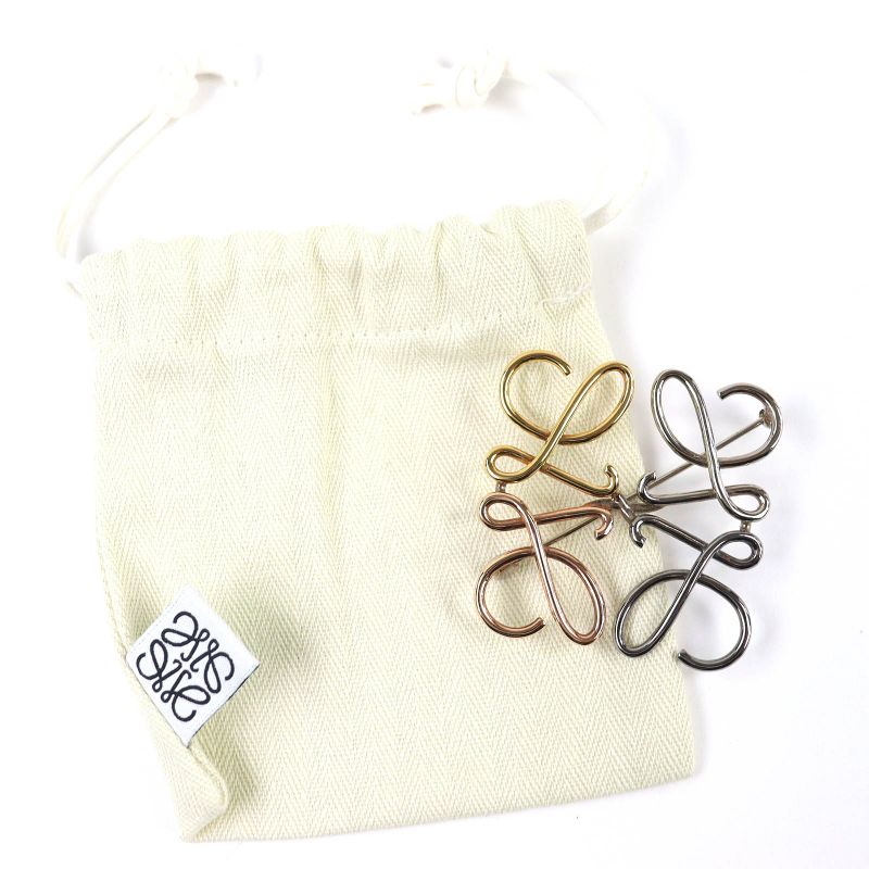 LOEWE Anagram 4 Color Brooch Gold Silver Bronze Metal Storage Bag Included