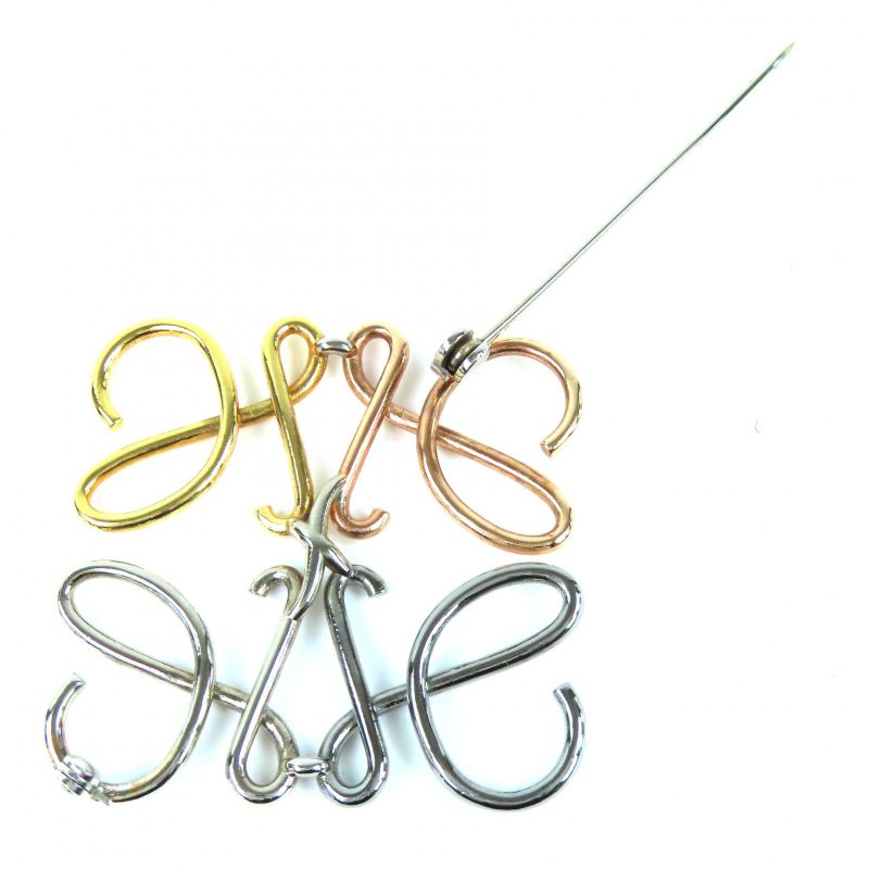 LOEWE Anagram 4 Color Brooch Gold Silver Bronze Metal Storage Bag Included