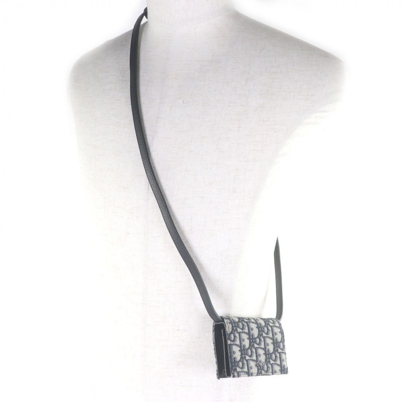 DIOR Homme Canvas Leather Oblique Shoulder Strap Nano Pouch Beige Navy With