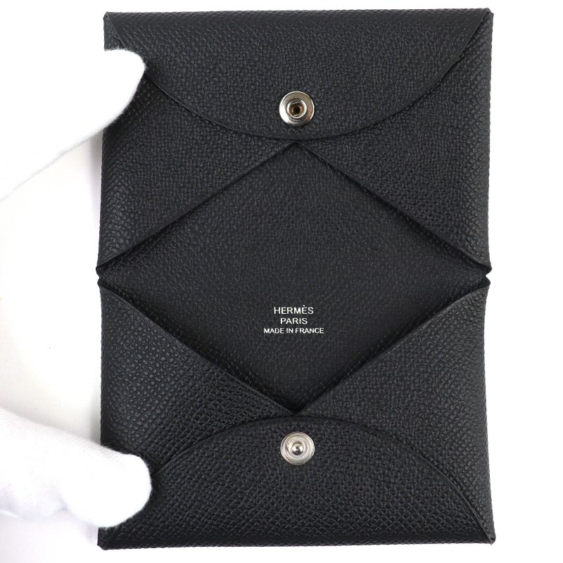 HERMES Calvi Vo-epson Silver Hardware Business Card Holder Coin Case Card Case
