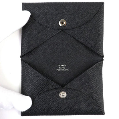 HERMES Calvi Vo-epson Silver Hardware Business Card Holder Coin Case Card Case