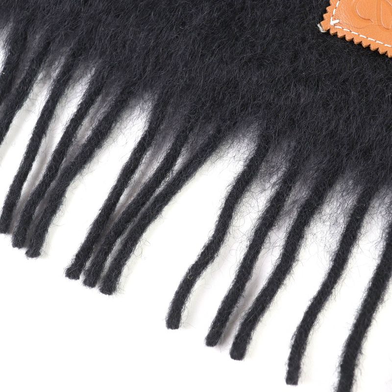 LOEWE Mohair Wool Anagram Leather Patch Long Muffler With Fringe - Black Made