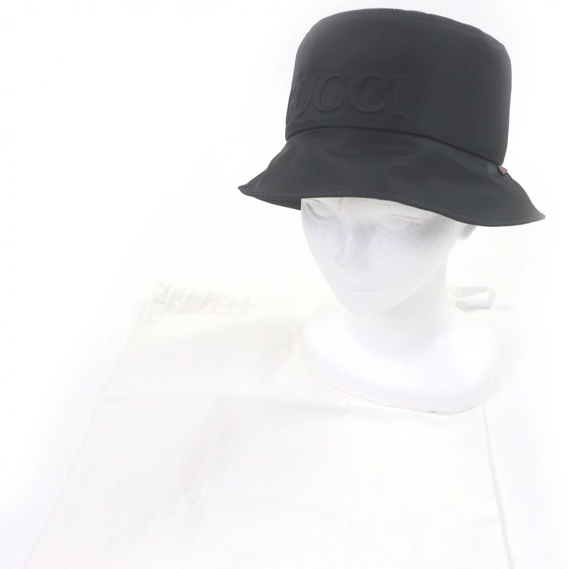 GUCCI 813534 Embossed Logo Sherry Line Bucket Hat Black Made In Italy Genuine