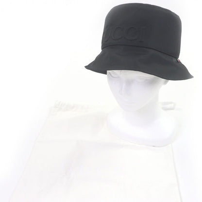 GUCCI 813534 Embossed Logo Sherry Line Bucket Hat Black Made In Italy Genuine